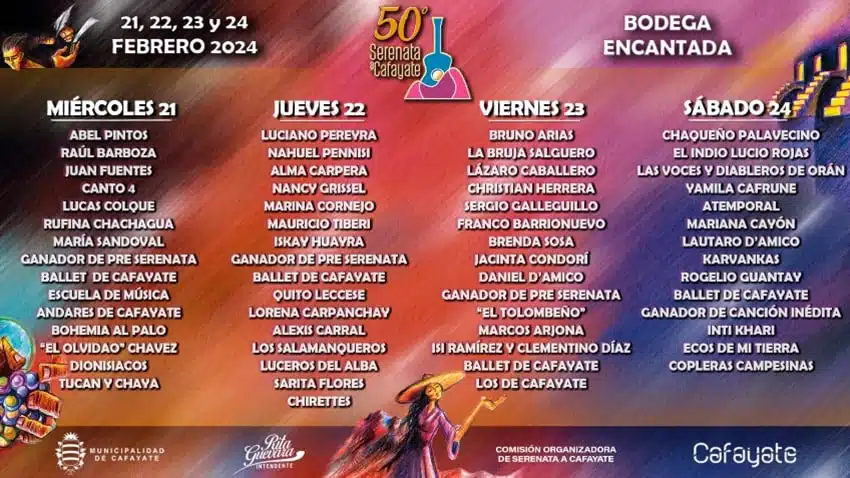 Grilla oficial de la Serenata a Cafayate 2024
